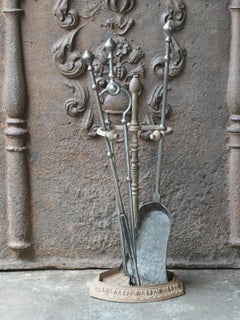 English Polished Steel Georgian Fireside Companion Set, 18th - 19th C