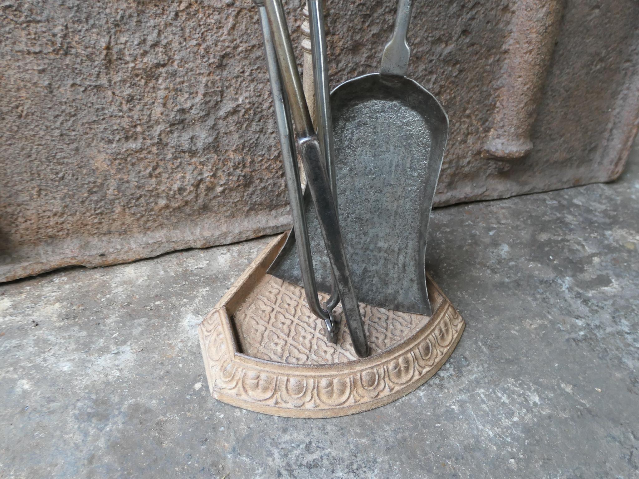 Iron English Polished Steel Georgian Fireside Companion Set, 18th - 19th C For Sale