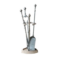 English Polished Steel Georgian Fireside Companion Set, 18th - 19th C