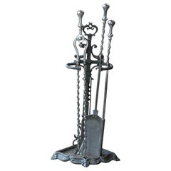 English Polished Steel Victorian Fireside Companion Set, 19th C