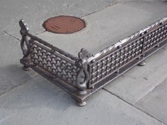 English Polished Wrought Iron Foliage & Ball Gallery Fireplace Fender circa 1820