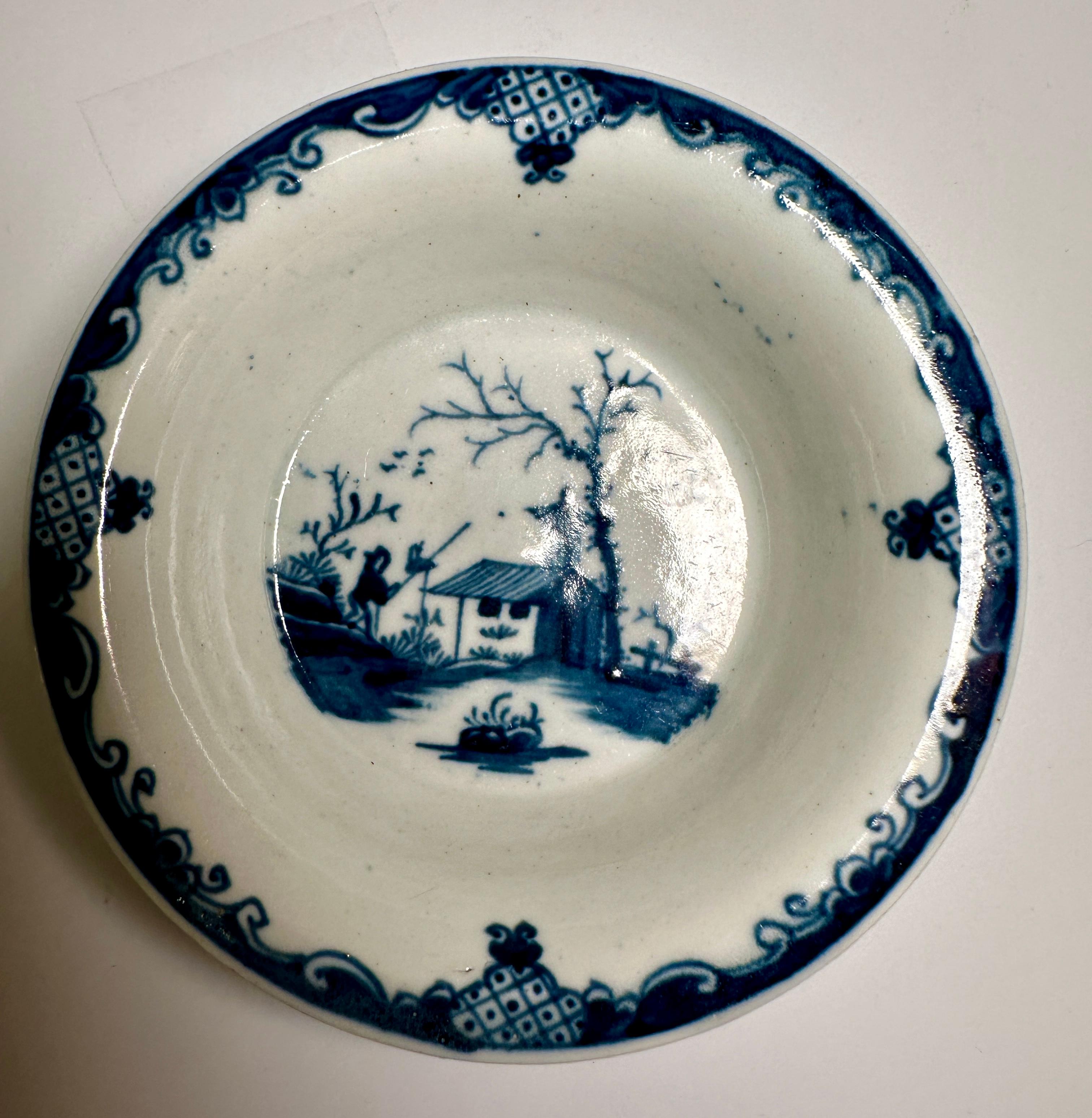 English porcelain blue and white tart pan, Worcester, 1758.