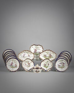 English Porcelain Blue Scale Part Dessert Service, Worcester