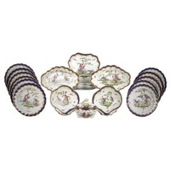 English Porcelain Blue Scale Part Dessert Service, Worcester