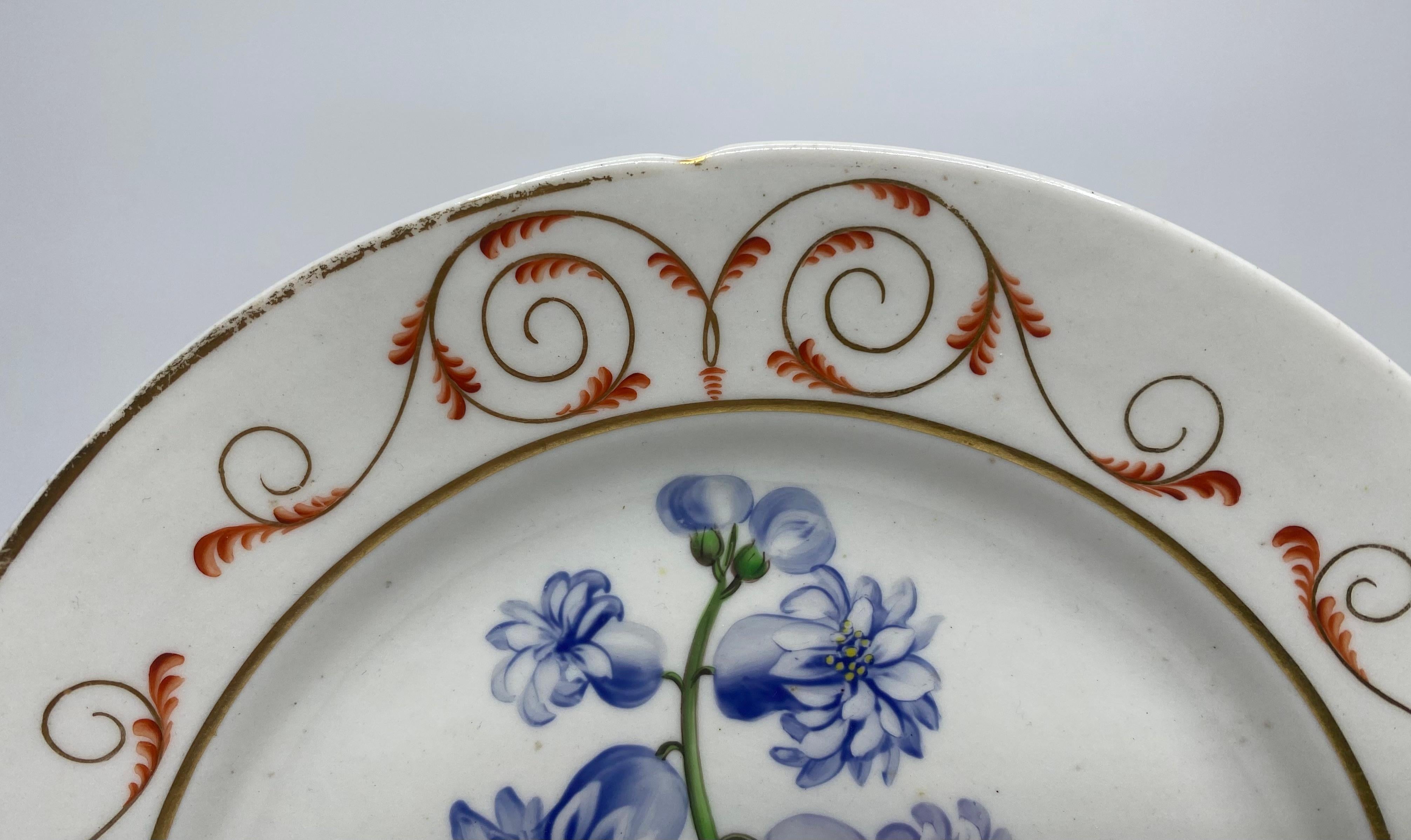 Fired English porcelain botanical dish, ‘Hyacinth’, c. 1800 For Sale