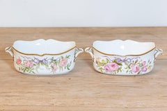English Porcelain Bowls Depicting Bouquets of Pink Roses with Gilt Accents