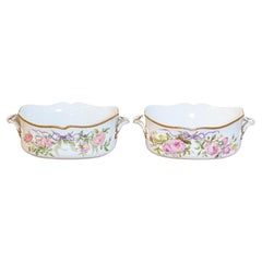 Vintage English Porcelain Bowls Depicting Bouquets of Pink Roses with Gilt Accents