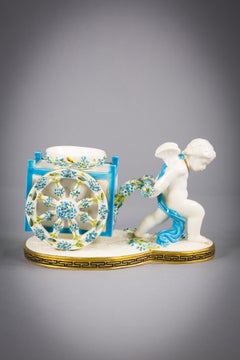 English Porcelain Cherub Inkwell, Moore, circa 1875