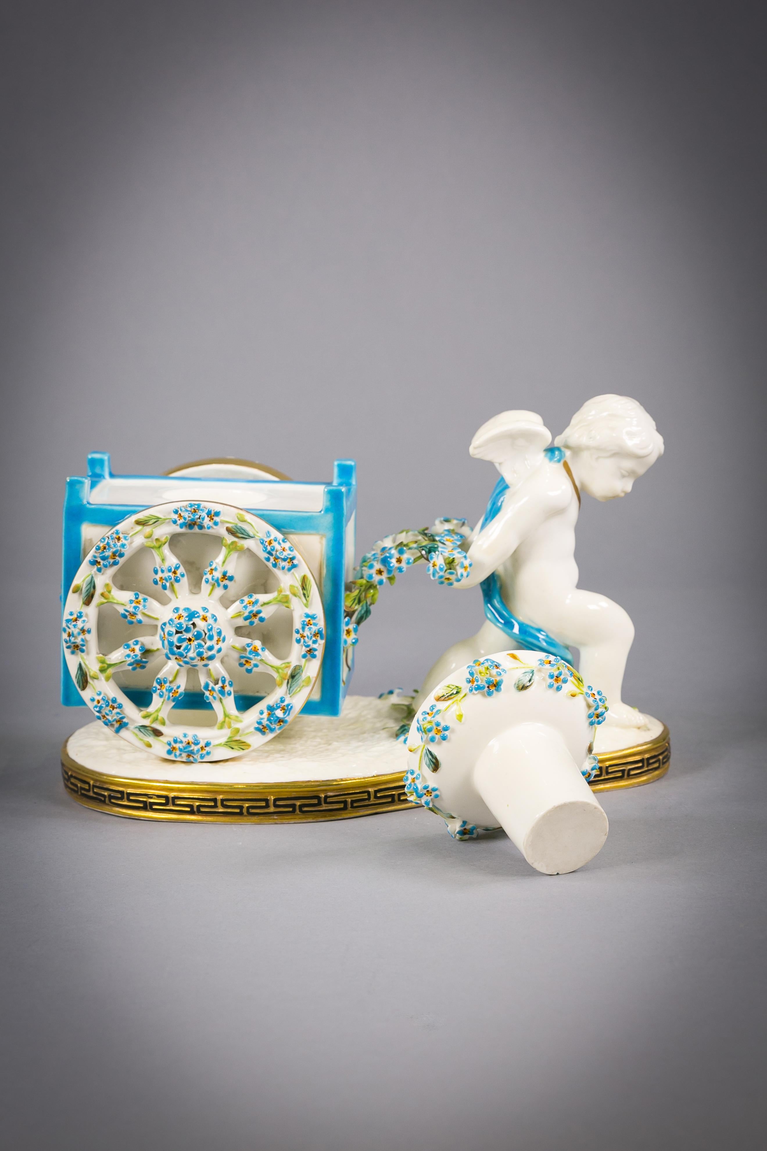 British English Porcelain Cherub Inkwell, Moore, circa 1875 For Sale