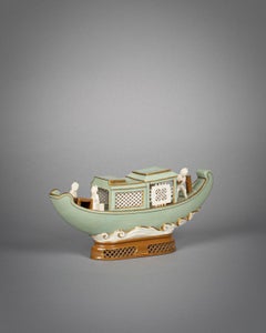 English Porcelain Chinese Ornament Boat with Figures, Minton, circa 1880