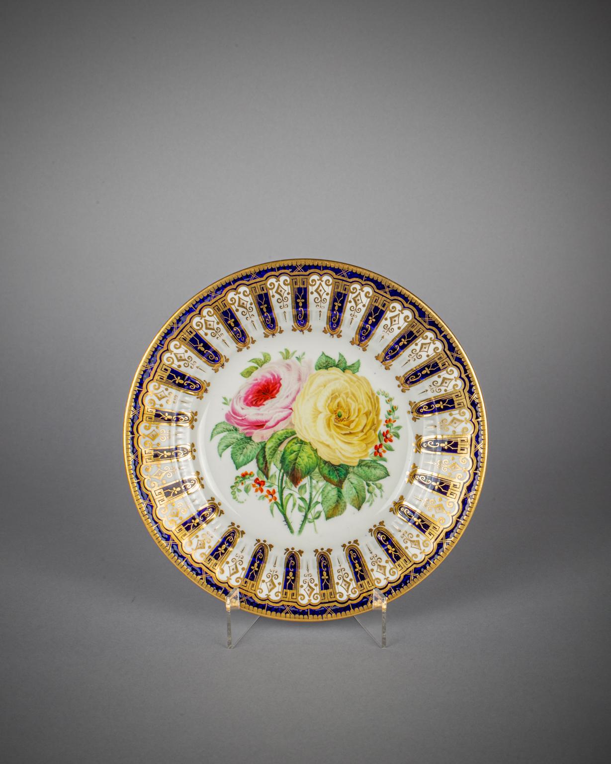 English Porcelain Cobalt Ground Dessert Service, Circa 1830 For Sale 8