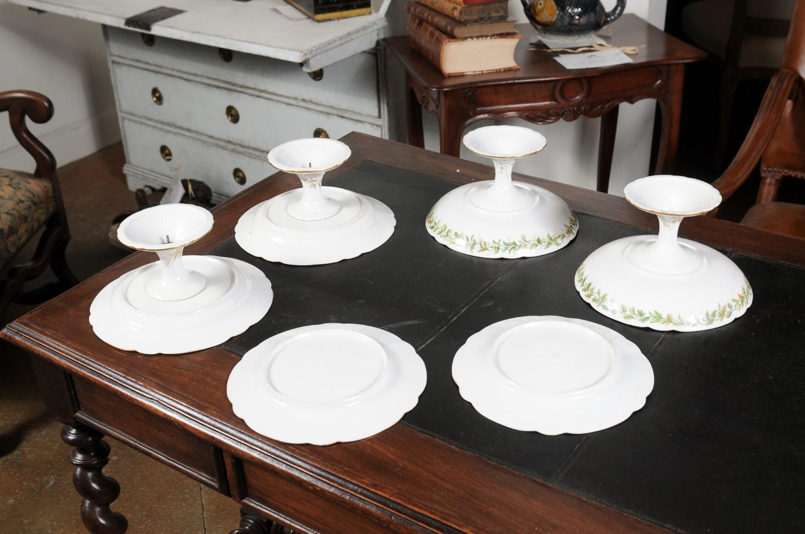 English Porcelain Compotes and Plates with Floral Décor and Gilt Trim For Sale 6