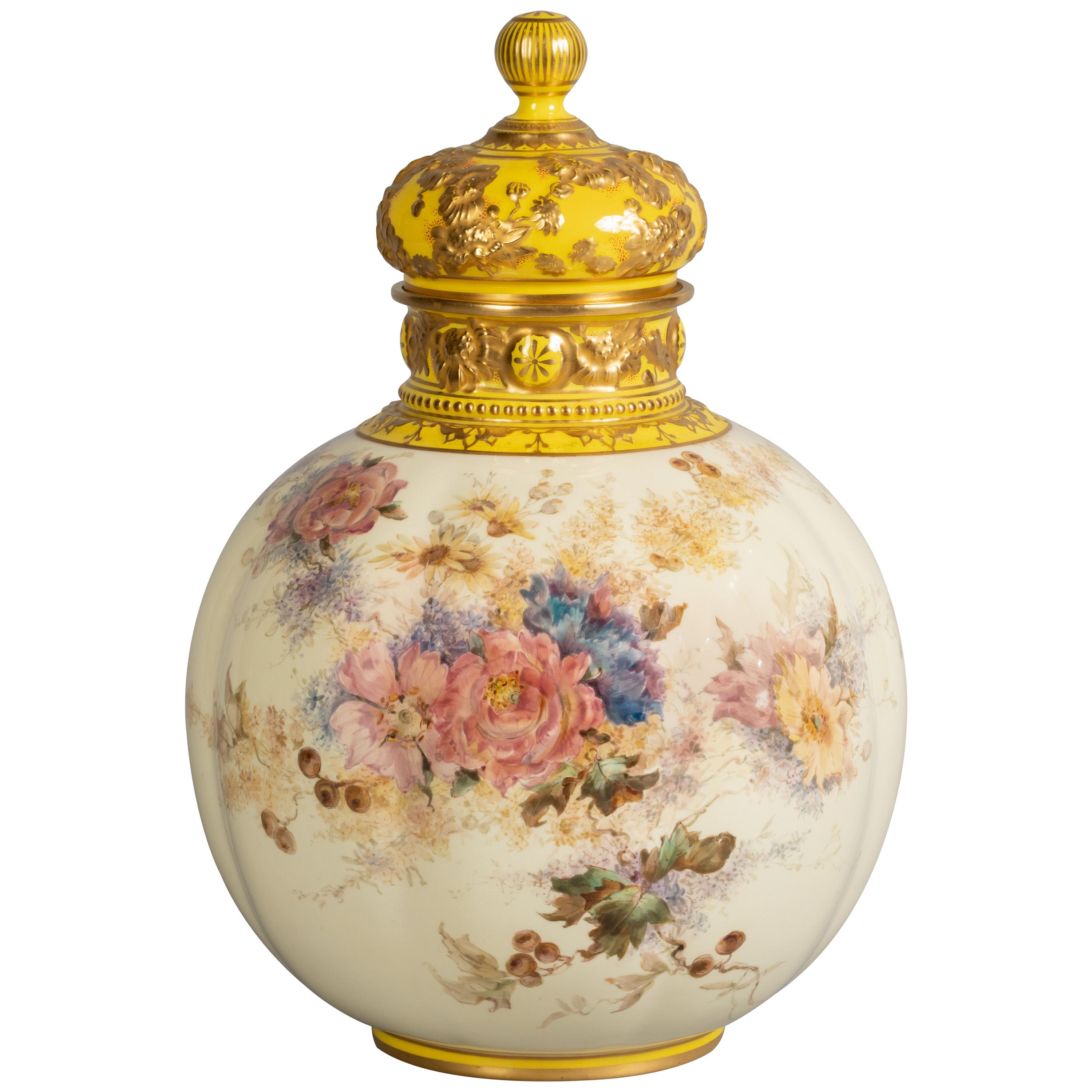 English Porcelain Covered Vase, Derby Crown, circa 1890