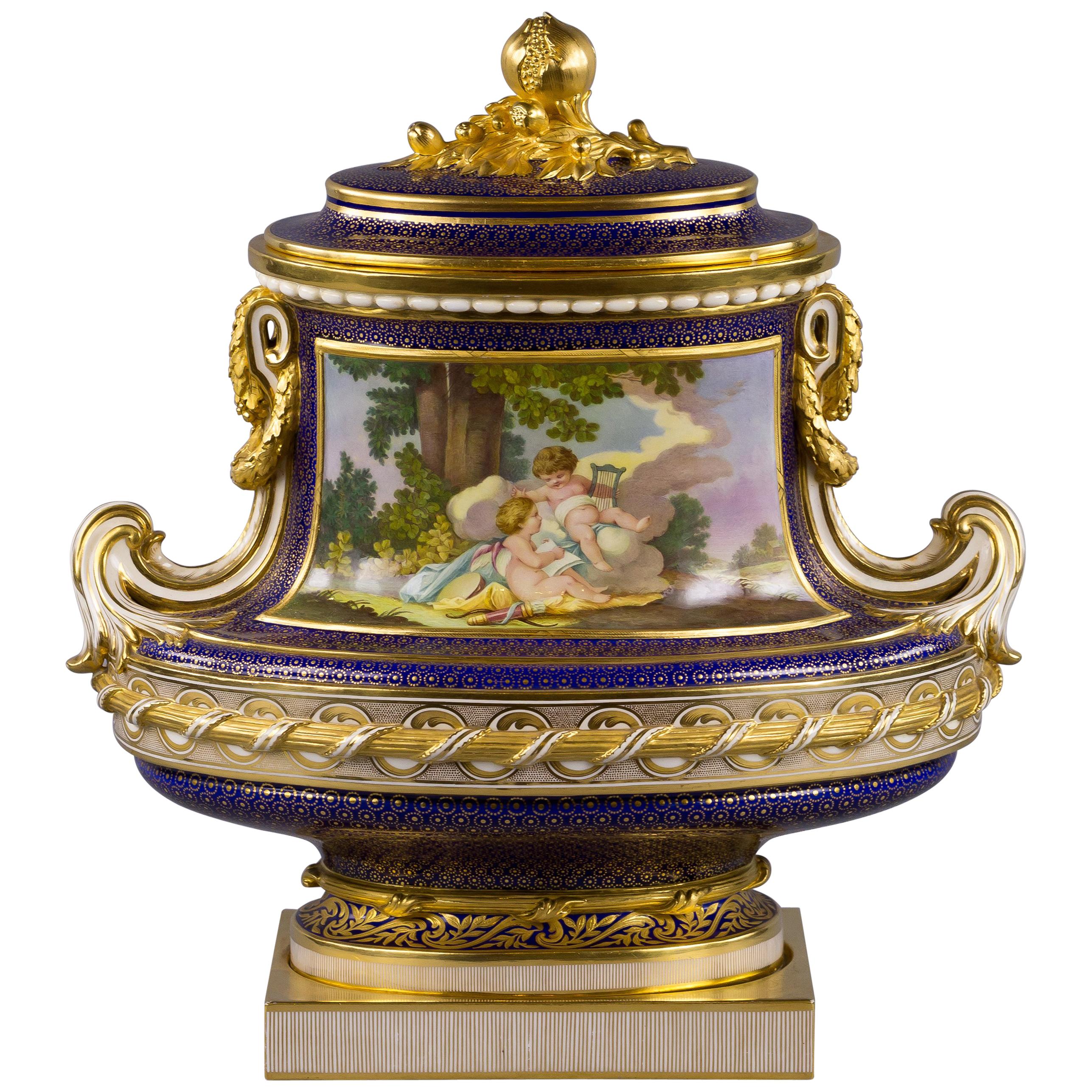 English Porcelain Covered Vase, Minton, circa 1875 For Sale