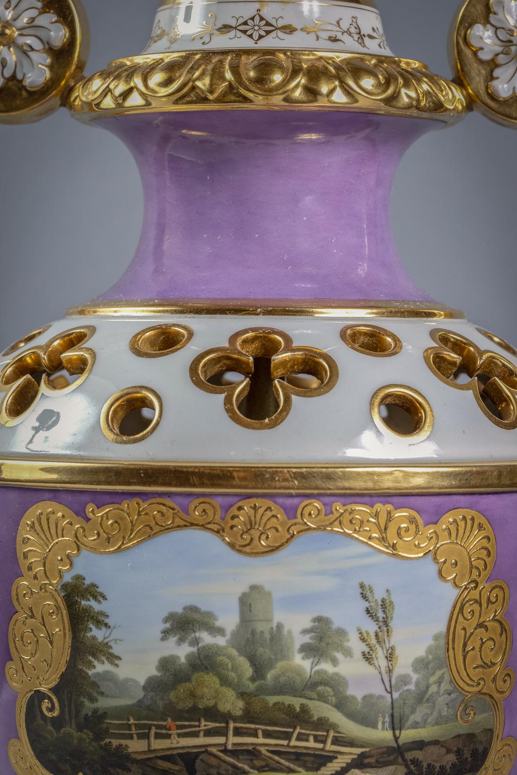 English Porcelain Covered Vase Mounted as Lamp, Flight Barr and Barr, circa 1810 For Sale 1