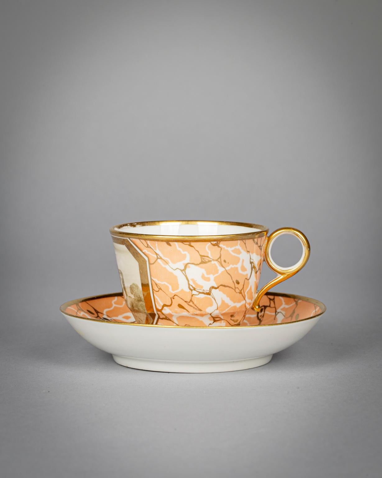 English Porcelain Cup and Saucer, Worcester, circa 1820 For Sale 1