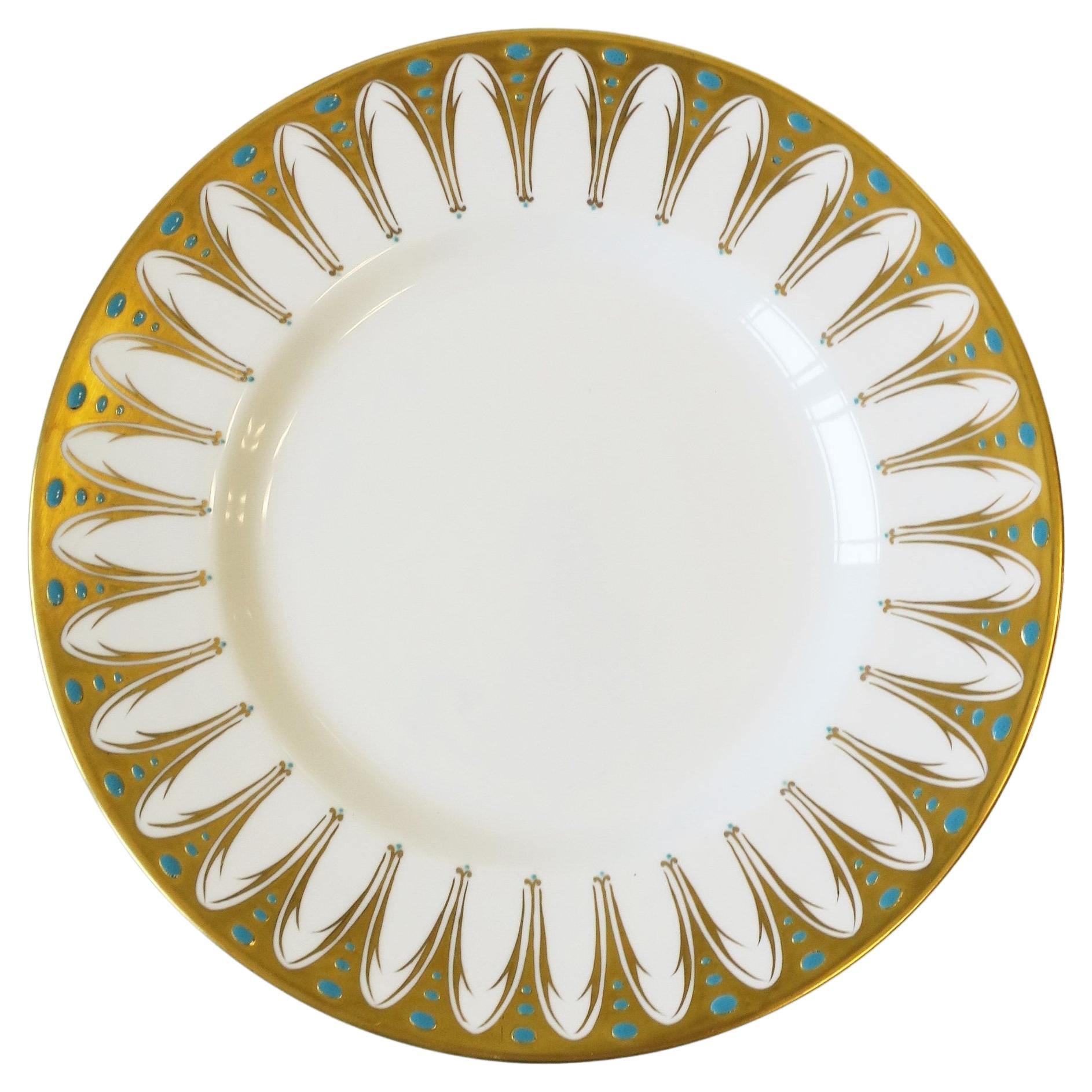 English Porcelain Dinner Plate Blue and Gold Royal Crown Chelsea For Sale