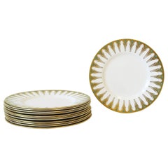 English Porcelain Dinner Plates in White Gold & Blue, circa 1960s, Set of 12