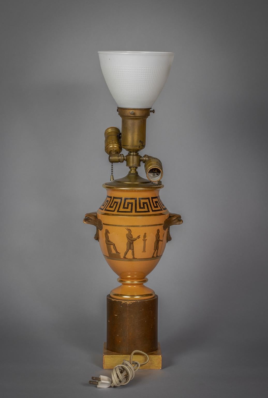 English Porcelain Egyptian motif vase mounted as lamp, circa 1820.