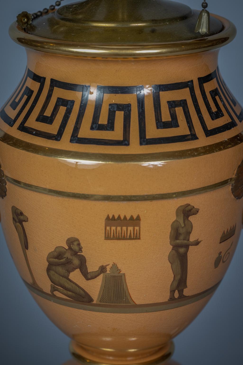 English Porcelain Egyptian Motif Vase Mounted as Lamp, circa 1820 For Sale 2