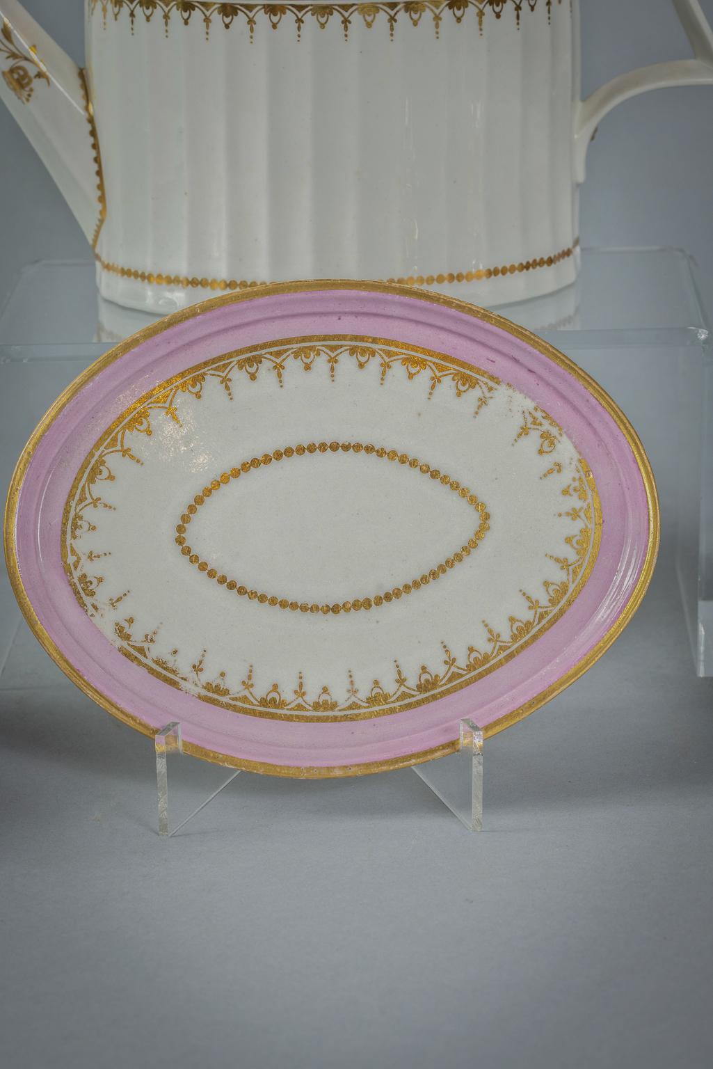 Late 18th Century English Porcelain Fluted Pink-Ground Tea Service, circa 1790 For Sale