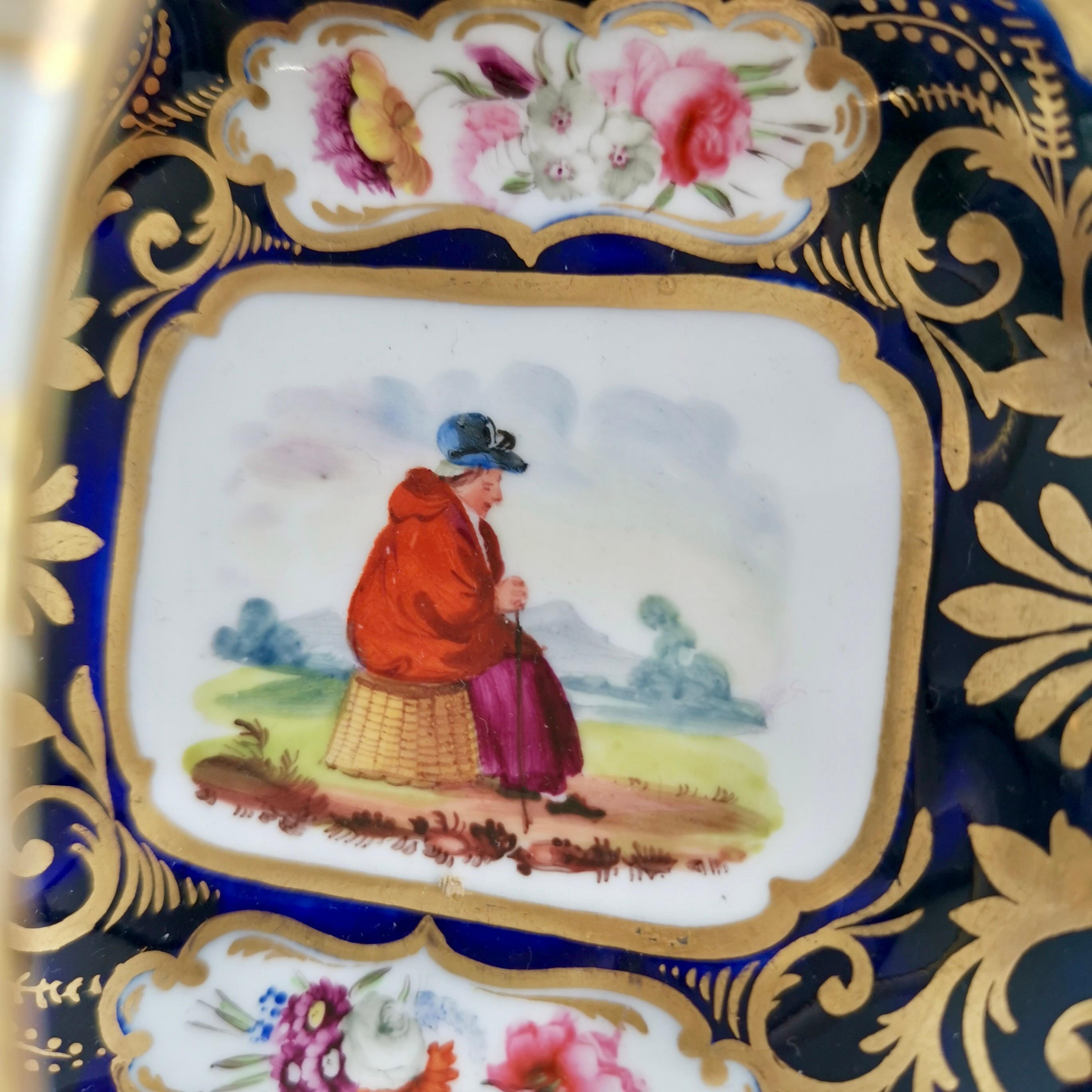 English Porcelain Miniature Basket, Seated Lady and Flowers, Regency ca 1820 In Good Condition In London, GB