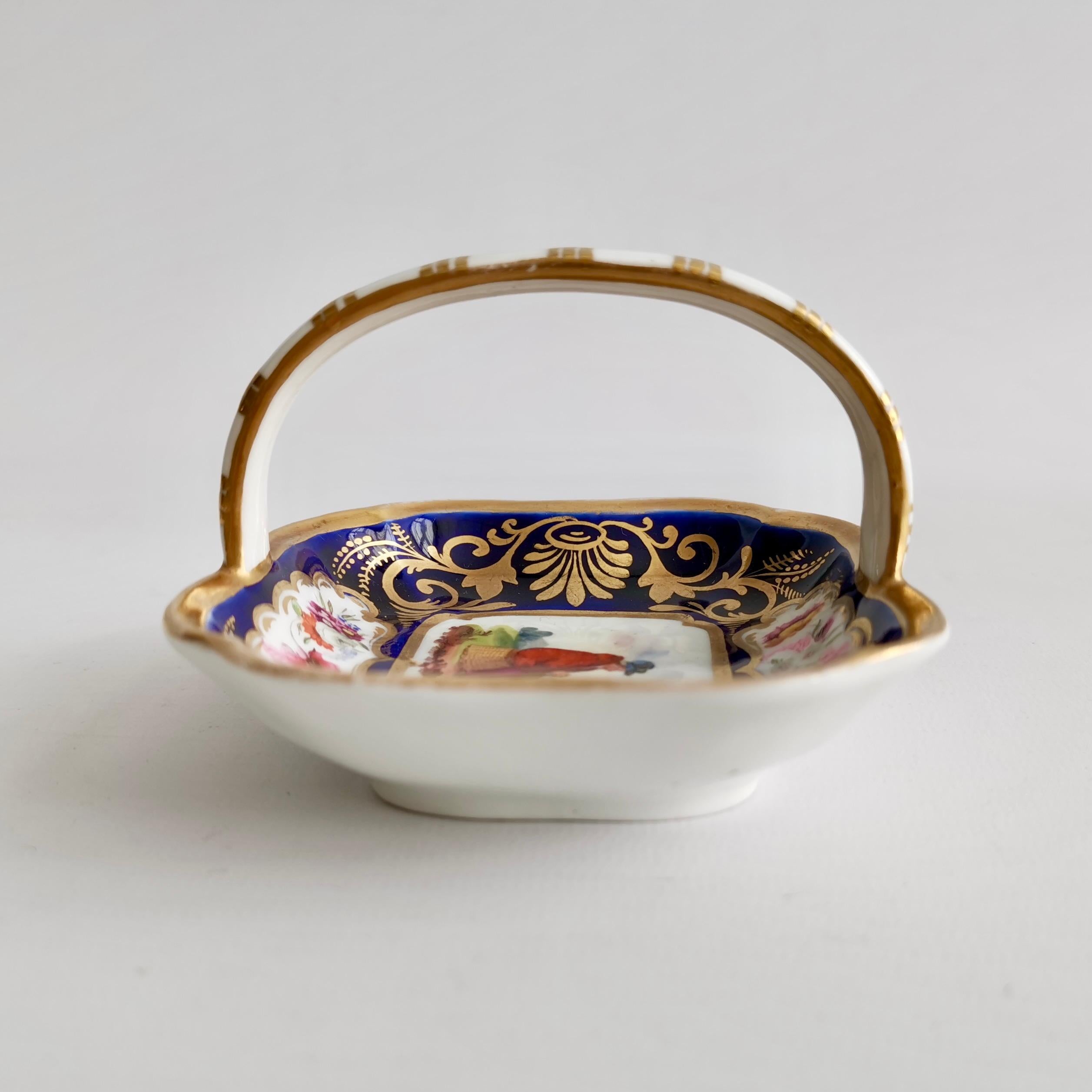 English Porcelain Miniature Basket, Seated Lady and Flowers, Regency ca 1820 3