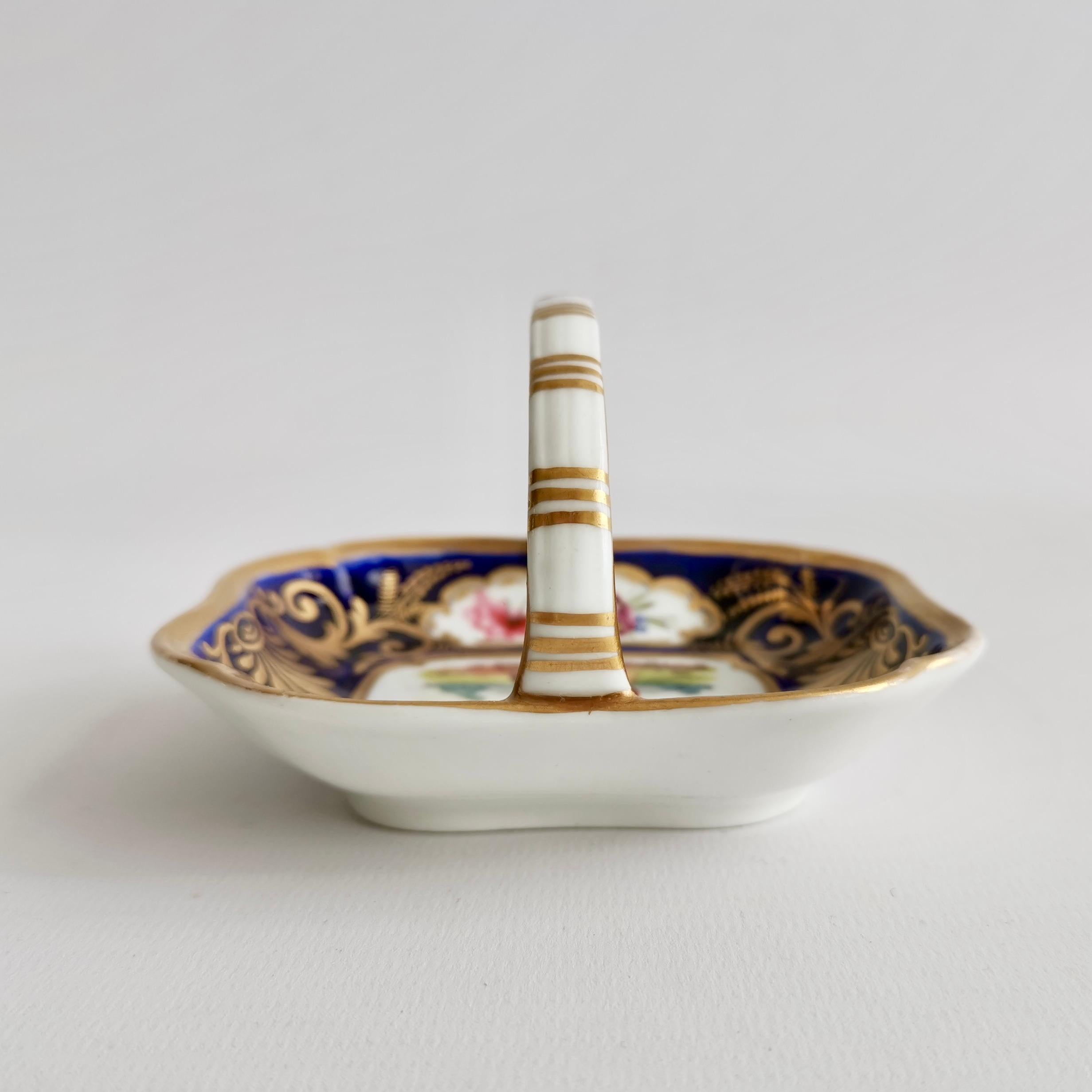English Porcelain Miniature Basket, Seated Lady and Flowers, Regency ca 1820 4