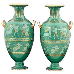 English Porcelain Neoclassical Jade Green-Ground Vases, circa 1840-1860