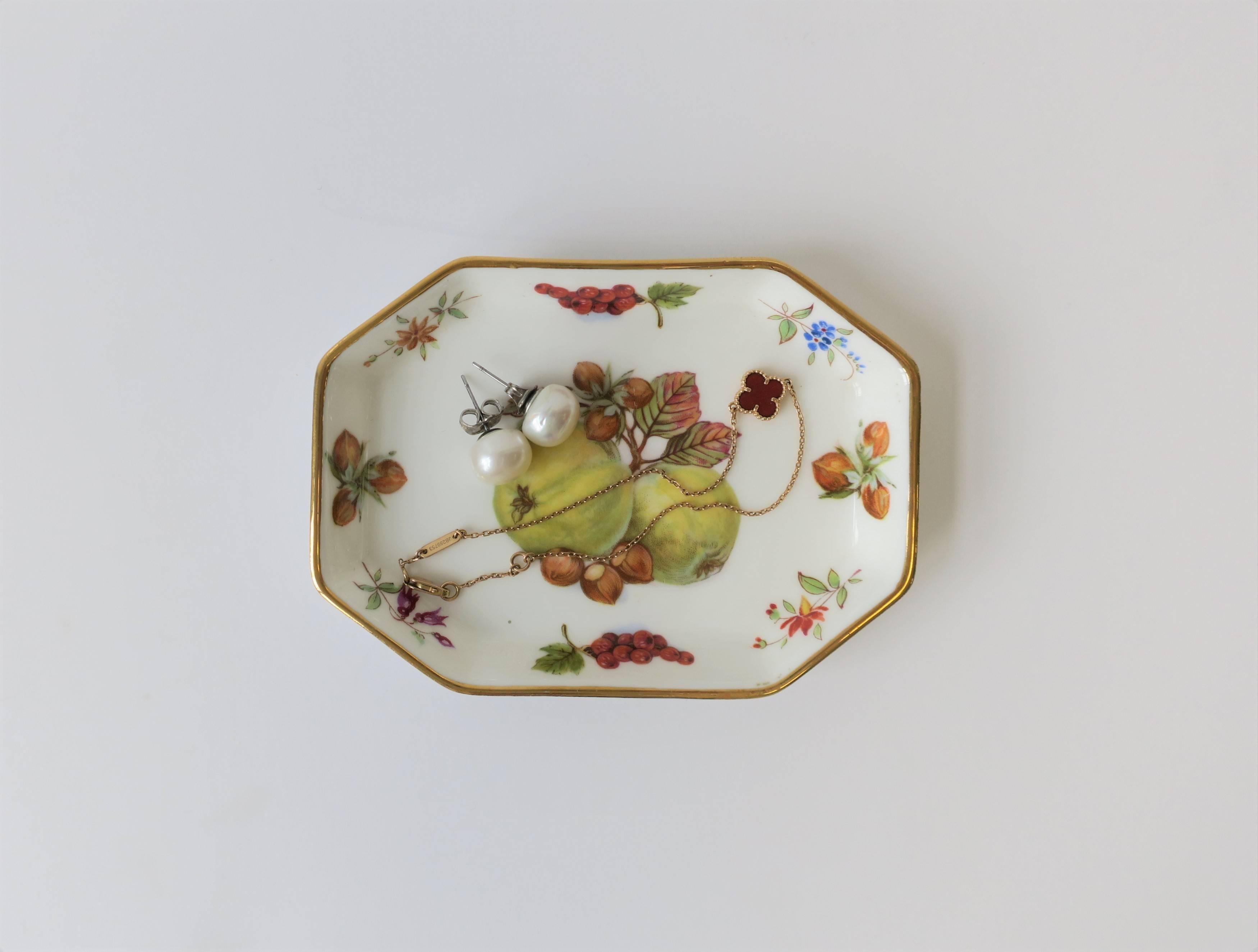 Glazed English Porcelain Jewelry Dish with Fruit Design by Hammersley For Sale