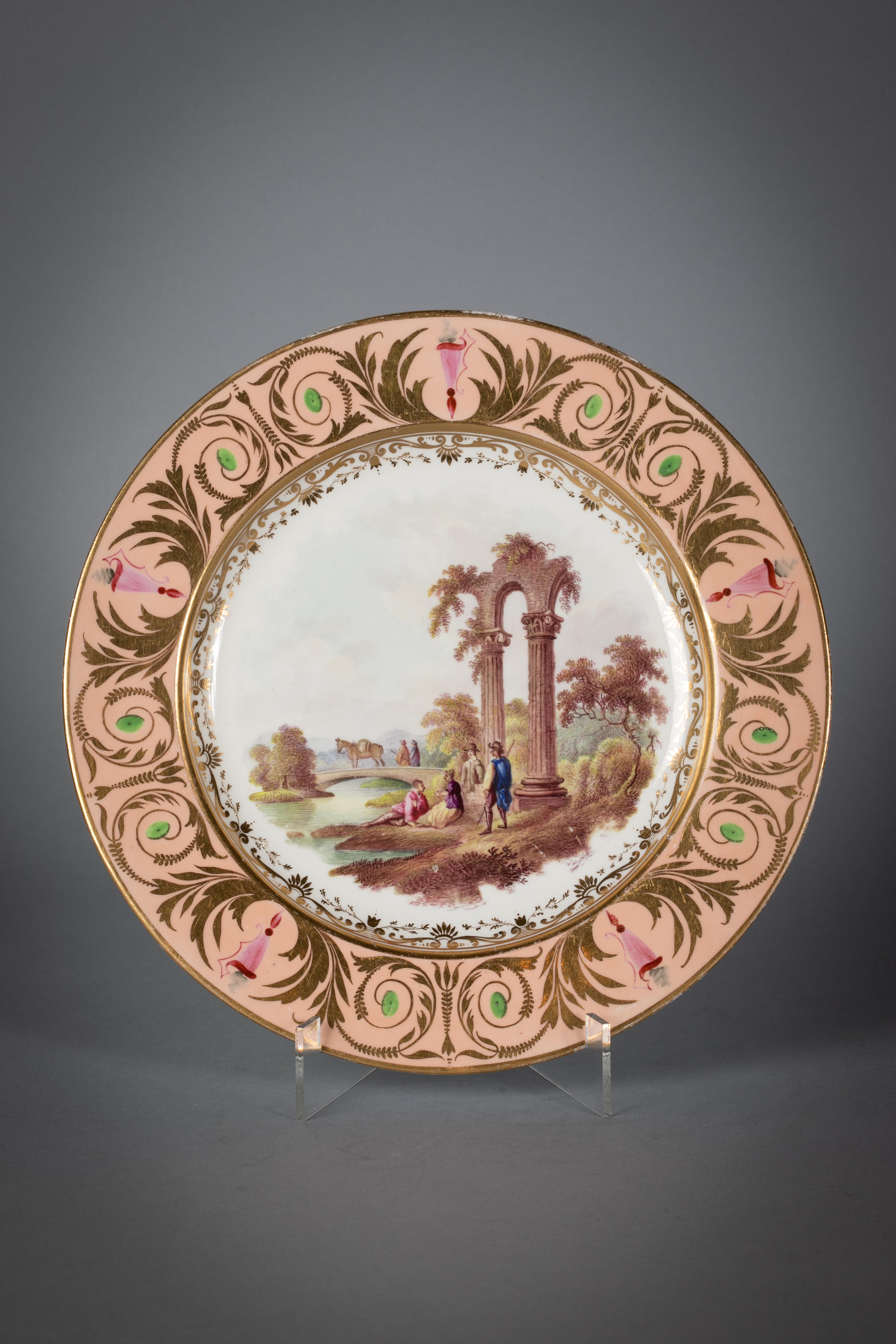 English Porcelain Peach-Ground Dessert Service, Derby, circa 1820 For Sale 1