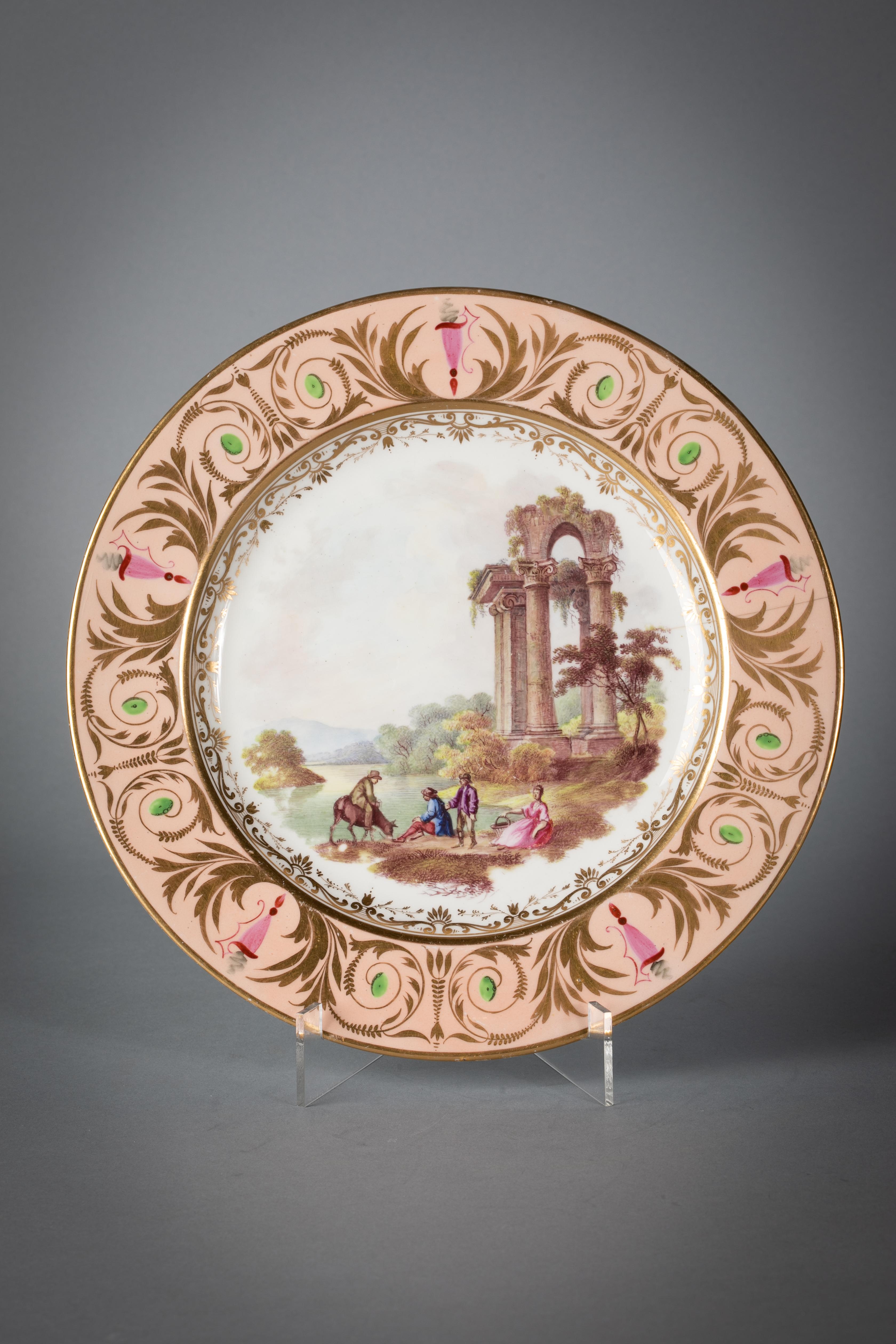 English Porcelain Peach-Ground Dessert Service, Derby, circa 1820 For Sale 3