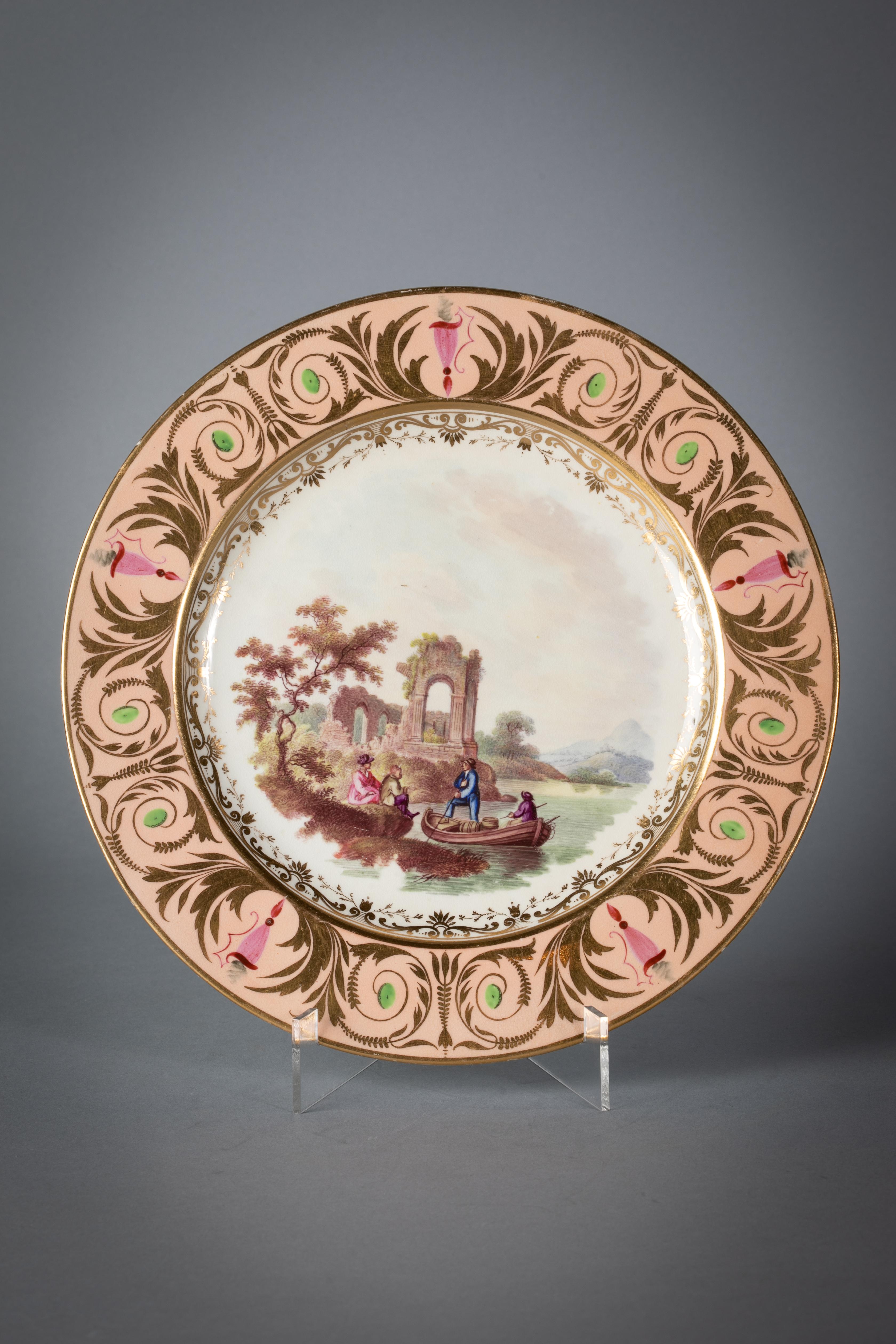 English Porcelain Peach-Ground Dessert Service, Derby, circa 1820 For Sale 5