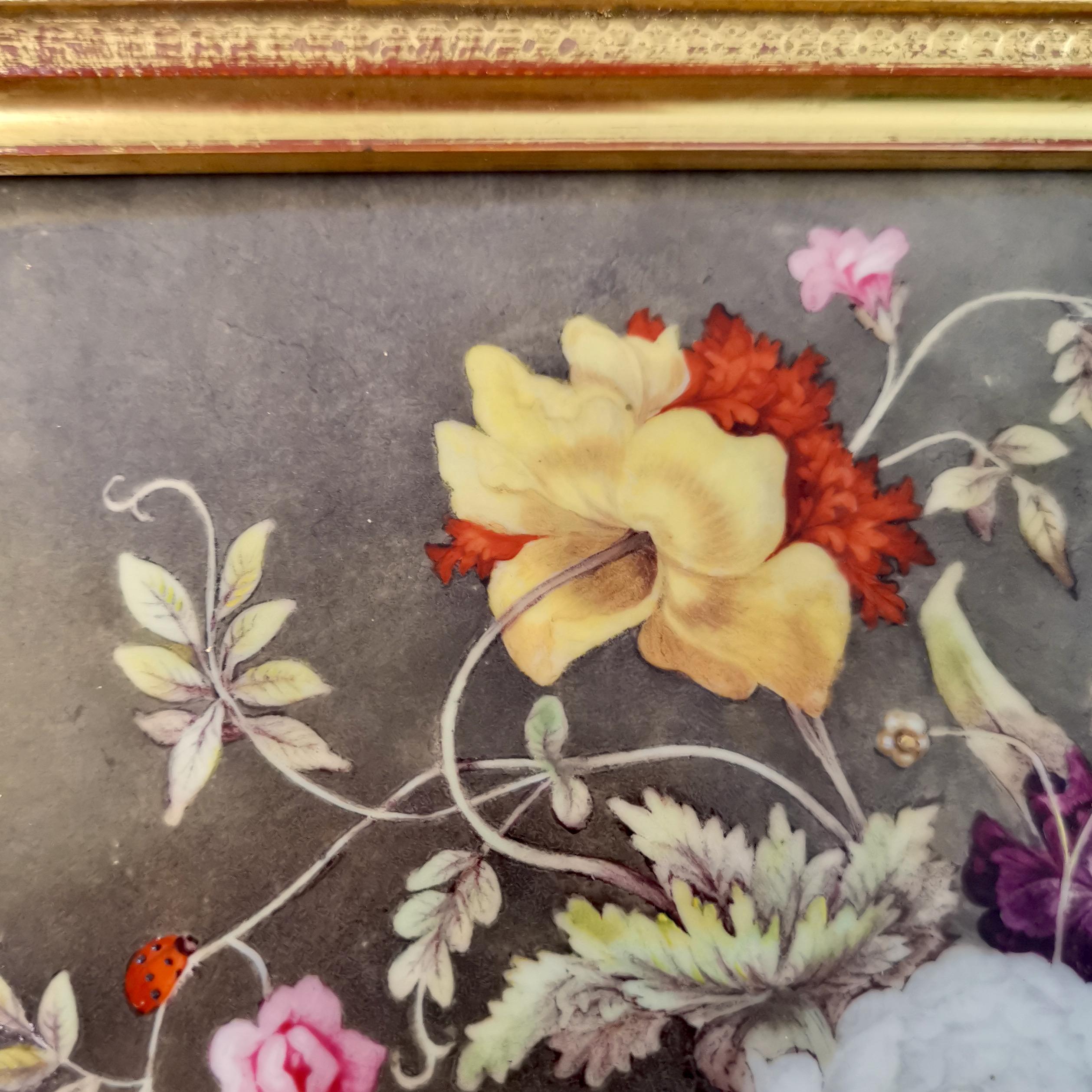 Early 19th Century English Porcelain Plaque with Flower Bouquet, Regency ca 1825 For Sale