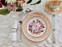 English Porcelain Plate, Salmon with Roses and Cherries, Regency ca 1820