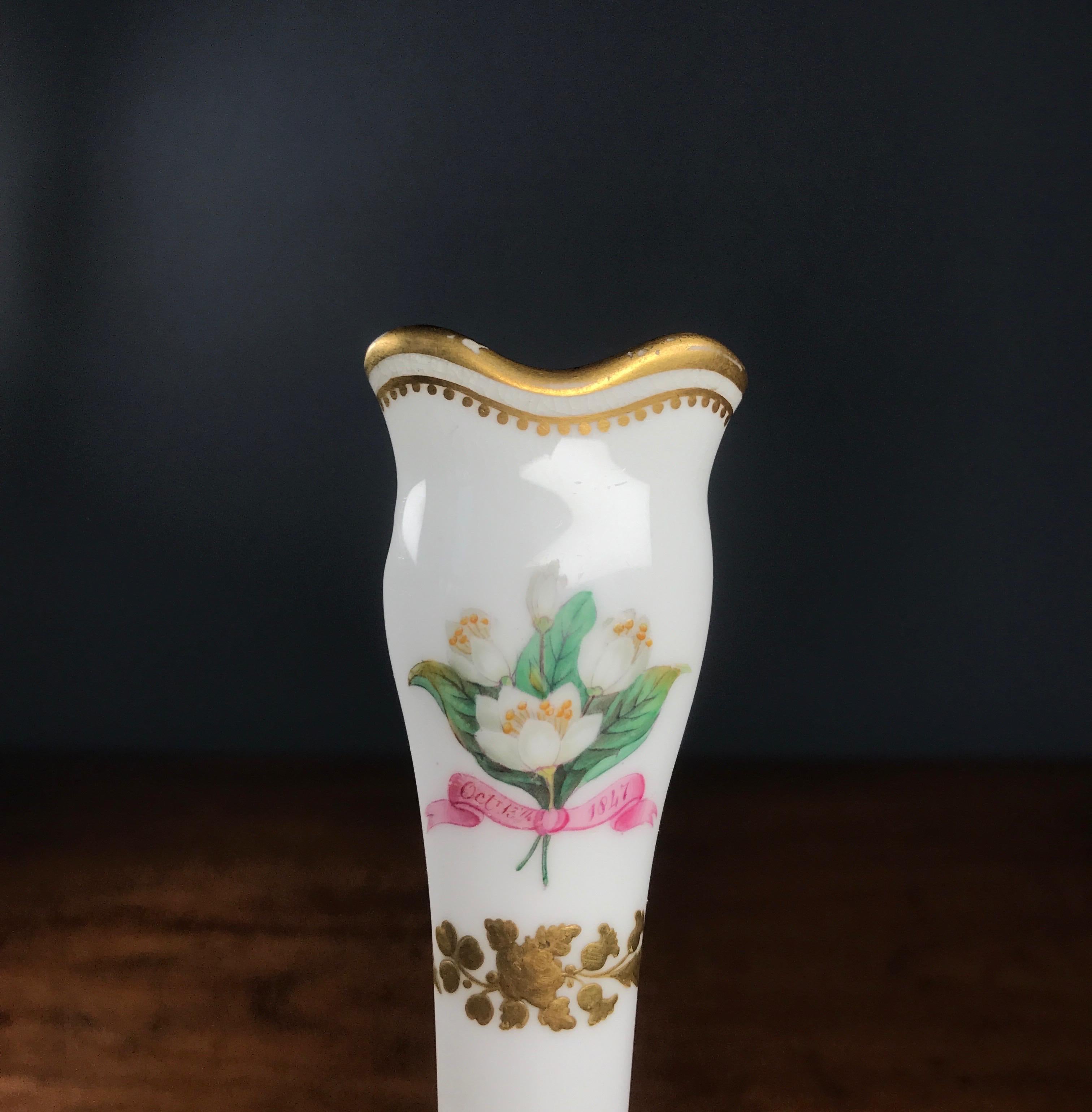 English Porcelain Posy Holder, October 13th 1847, Attr. Minton For Sale 5