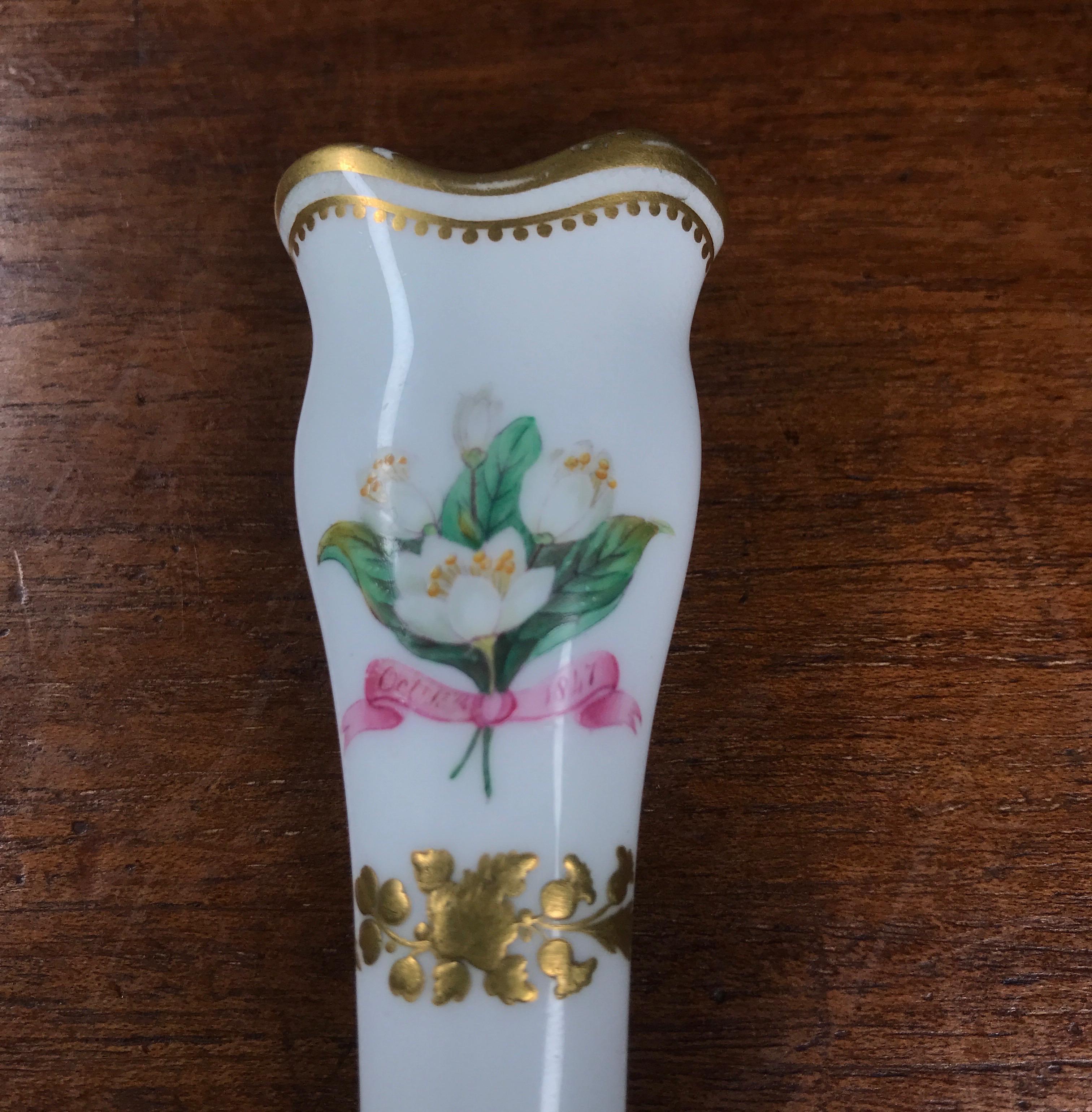 Mid-19th Century English Porcelain Posy Holder, October 13th 1847, Attr. Minton For Sale