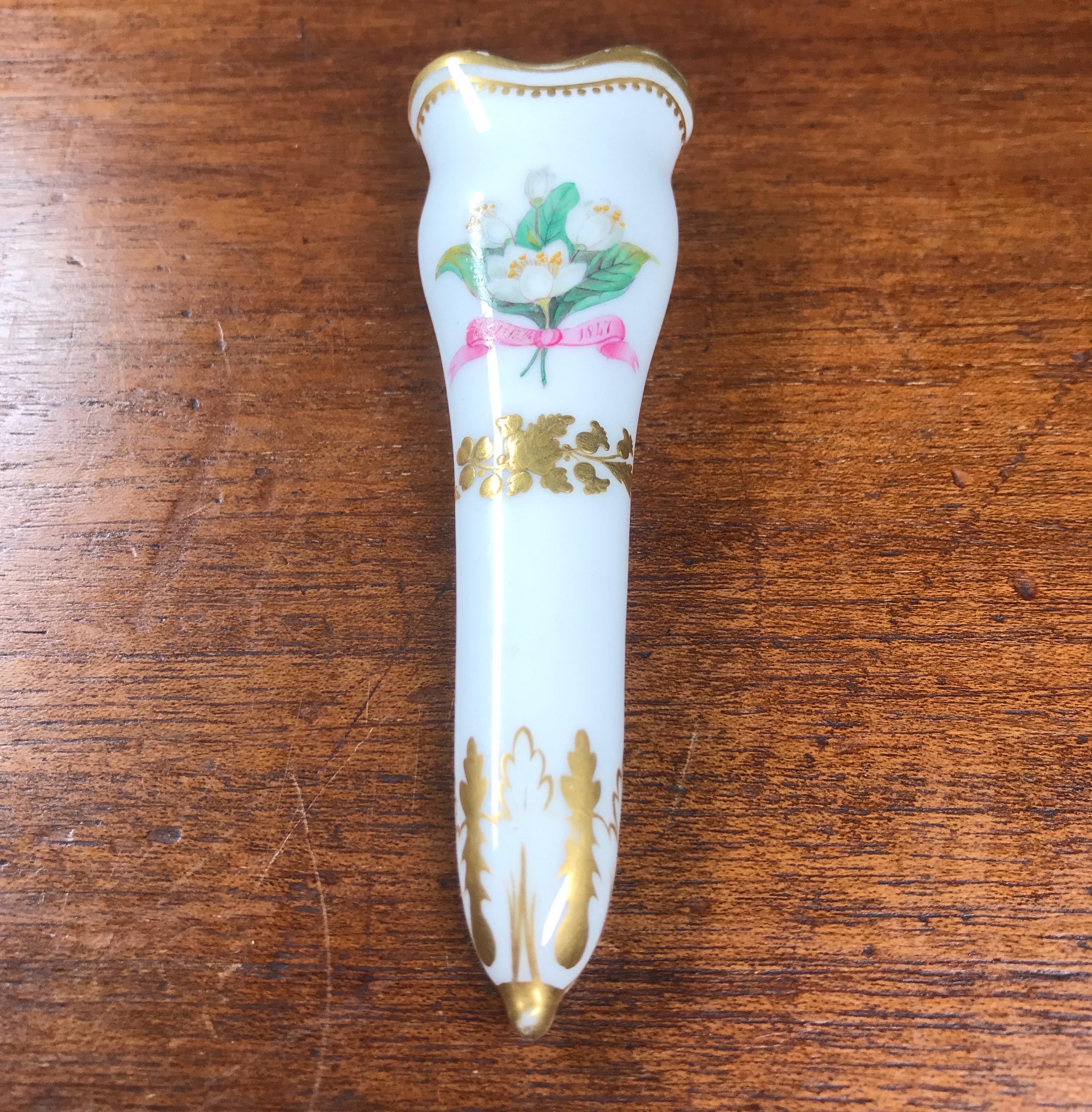 Enamel English Porcelain Posy Holder, October 13th 1847, Attr. Minton For Sale