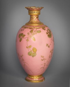 English Porcelain Royal Crown Derby Pink Vase, circa 1890
