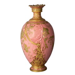 Antique English Porcelain Royal Crown Derby Pink Vase, circa 1890
