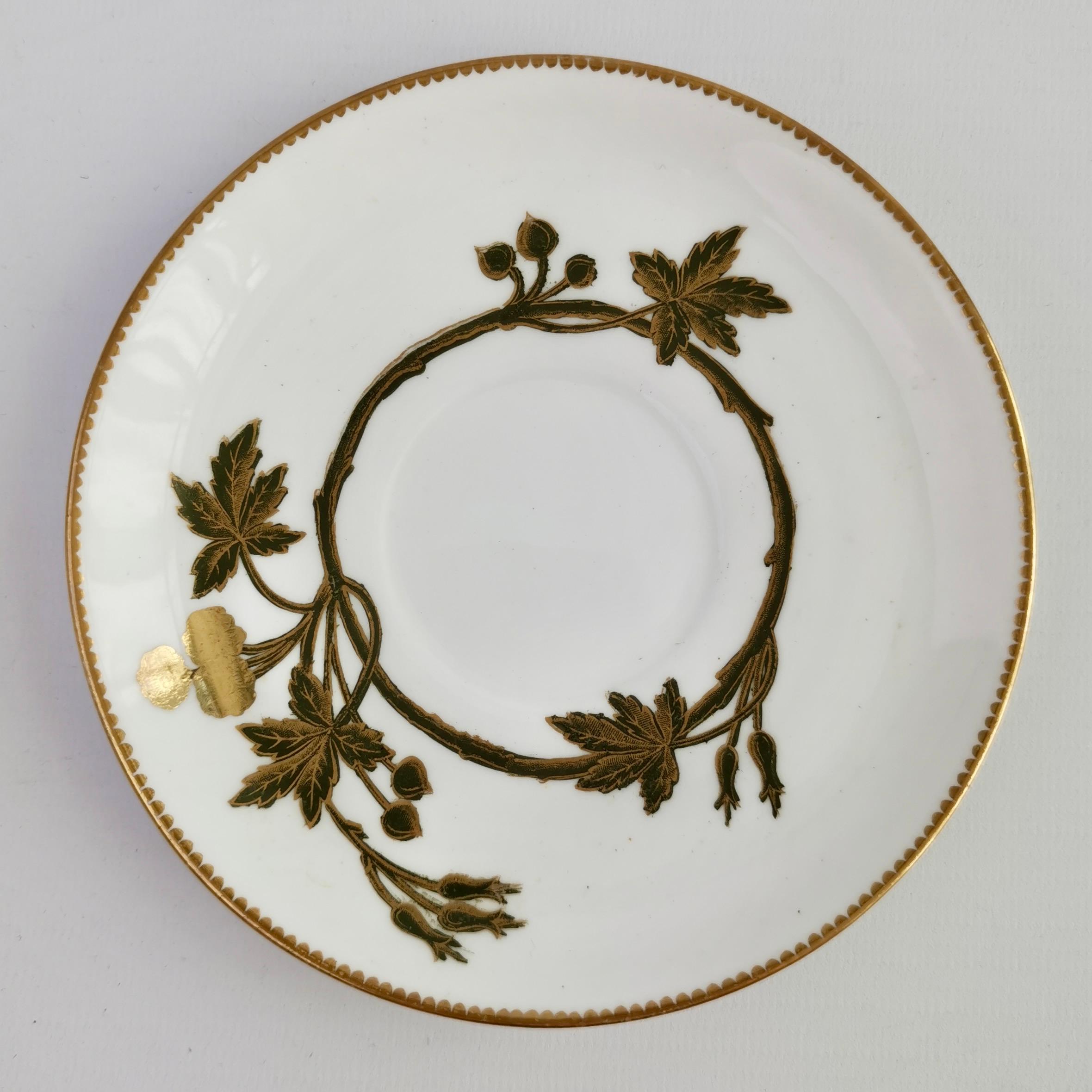 Hand-Painted English Porcelain Teacup, Aesthetic Movement Bronze-Gilt Sprigs, ca 1875
