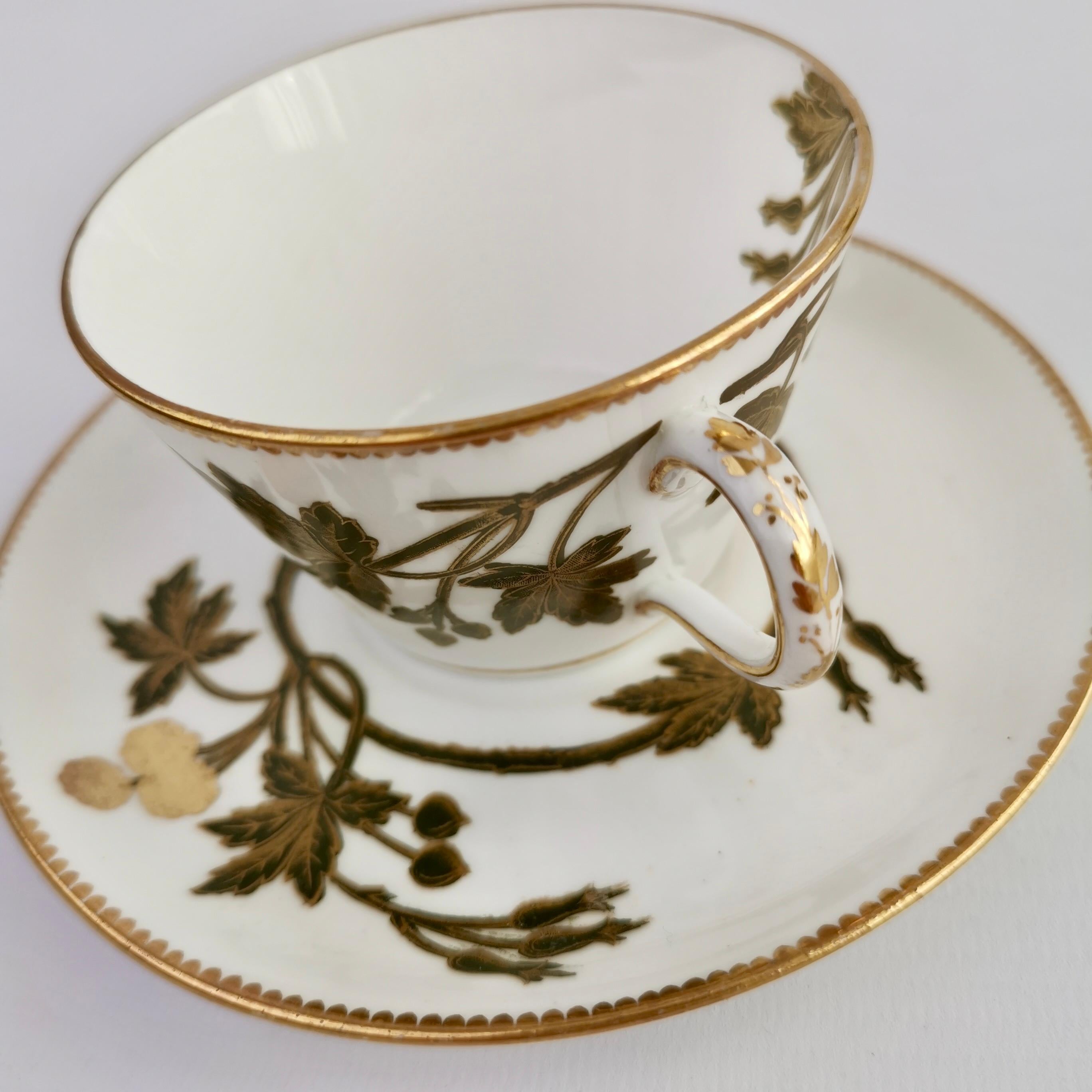 Late 19th Century English Porcelain Teacup, Aesthetic Movement Bronze-Gilt Sprigs, ca 1875