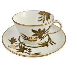 Antique English Porcelain Teacup, Aesthetic Movement Bronze-Gilt Sprigs, ca 1875