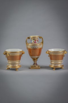 English Porcelain Three Piece Garniture, Coalport, circa 1830