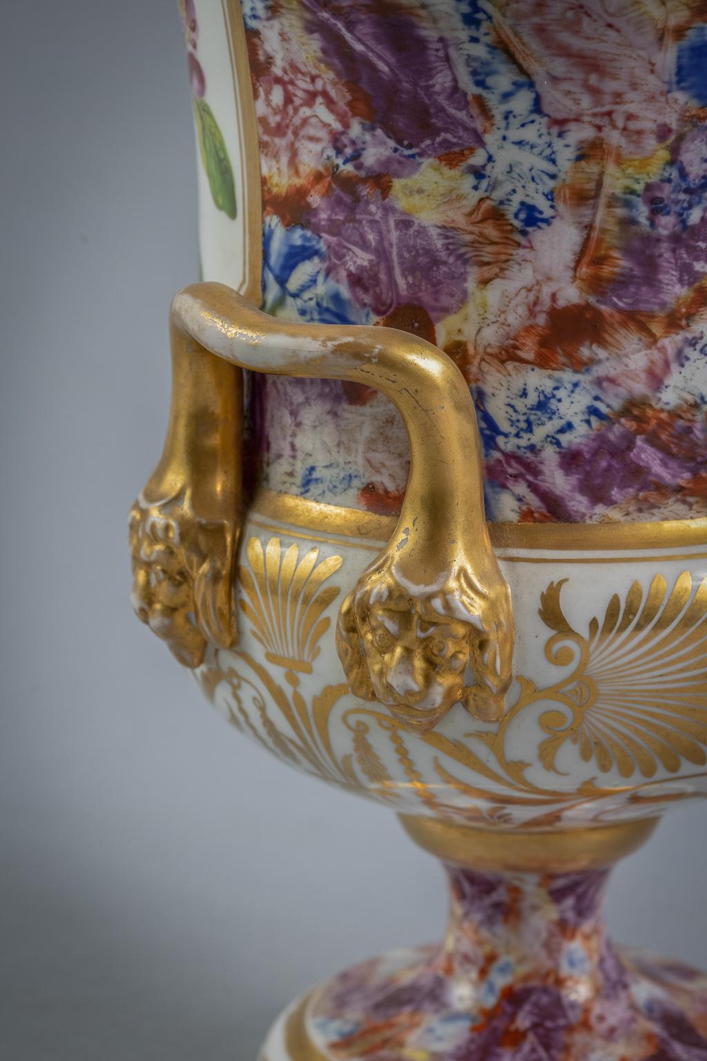 Early 19th Century English Porcelain Two-Handled Marbleized Vase, circa 1810 For Sale