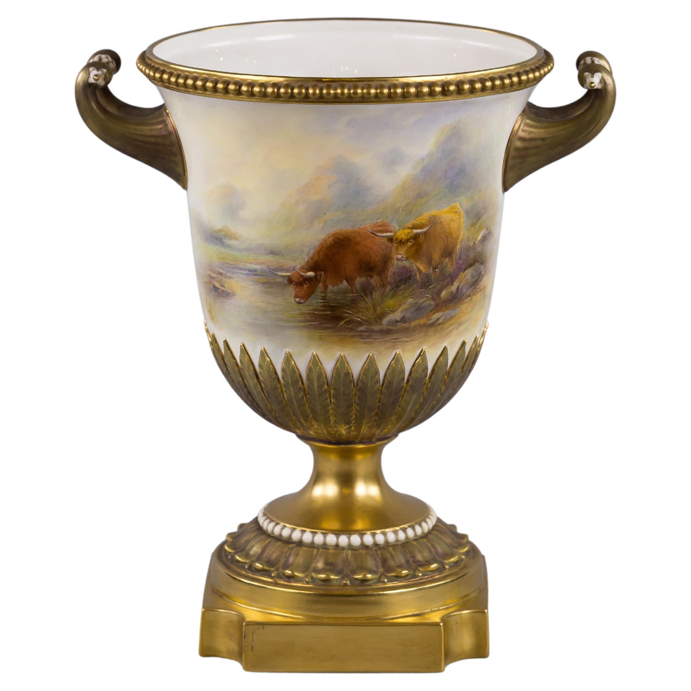 English Porcelain Two-Handled Vase, Royal Worcester, circa 1930 For Sale