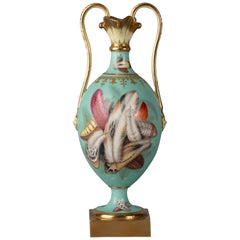 Antique English Porcelain Two-Handled Vase with Feathers, Minton, circa 1840