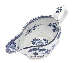 English Porcelain Underglaze Blue & White Large Sauceboat, William Duesbury & Co