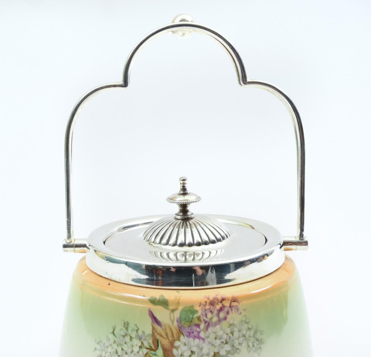 English Porcelain with Silver Plate Covered Ice Bucket 3