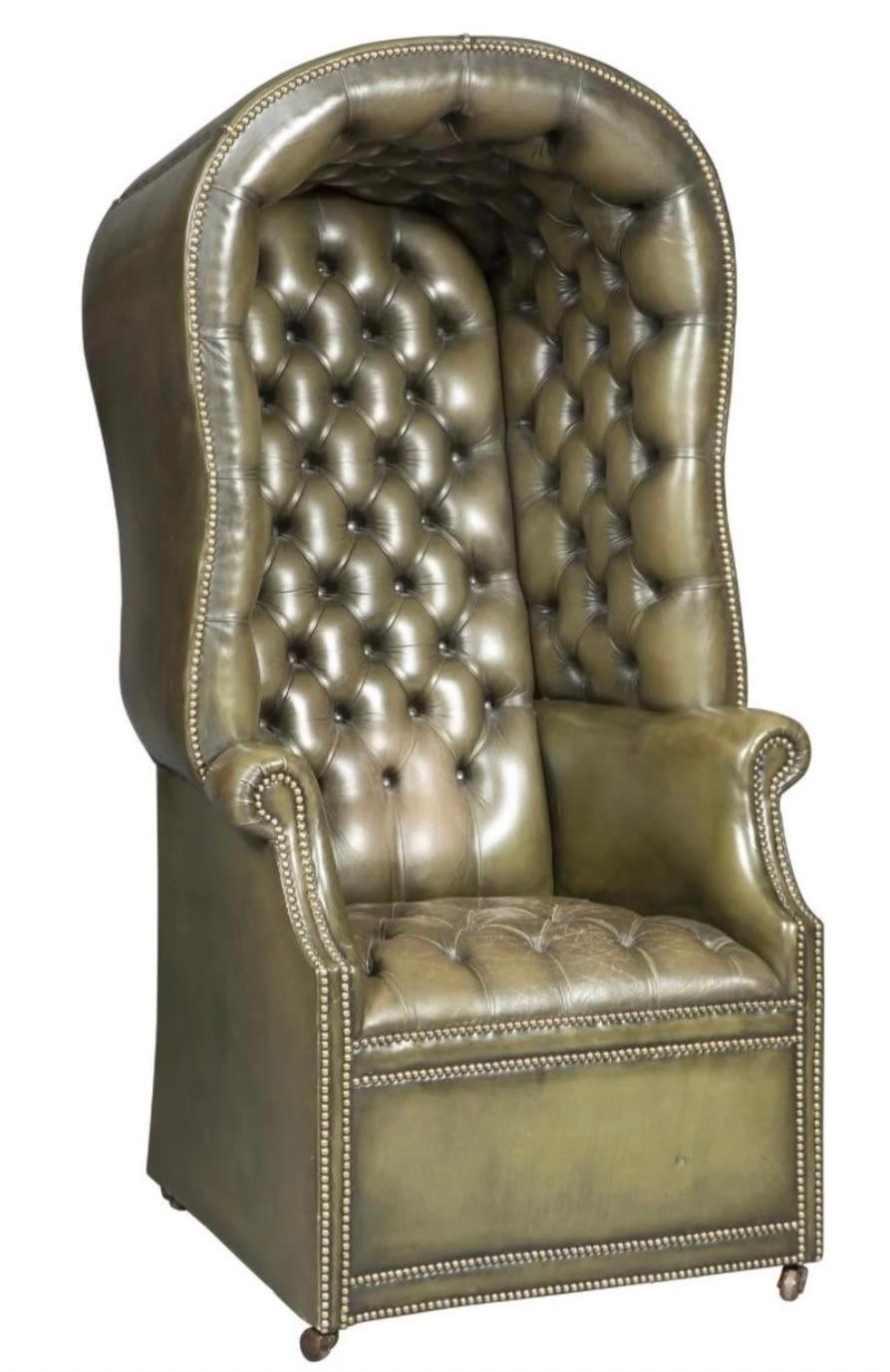Leather English Porter's Chair For Sale